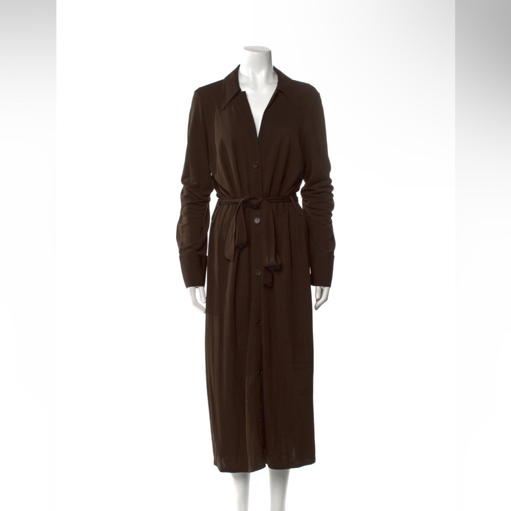 LN Vince Midi Brown Shirtdress Long Sleeve Brown Button Italian Viscose S Small - Picture 4 of 12